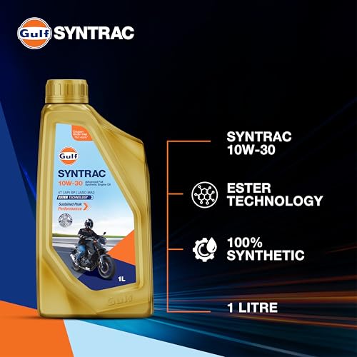 Gulf SYNTRAC 10W-30 4T API SP, JASO MA2 | Ester Technology | 2 Wheeler Bike Advanced 100% Full-Synthetic Engine Oil (1 L, Pack of 1) - Image 3