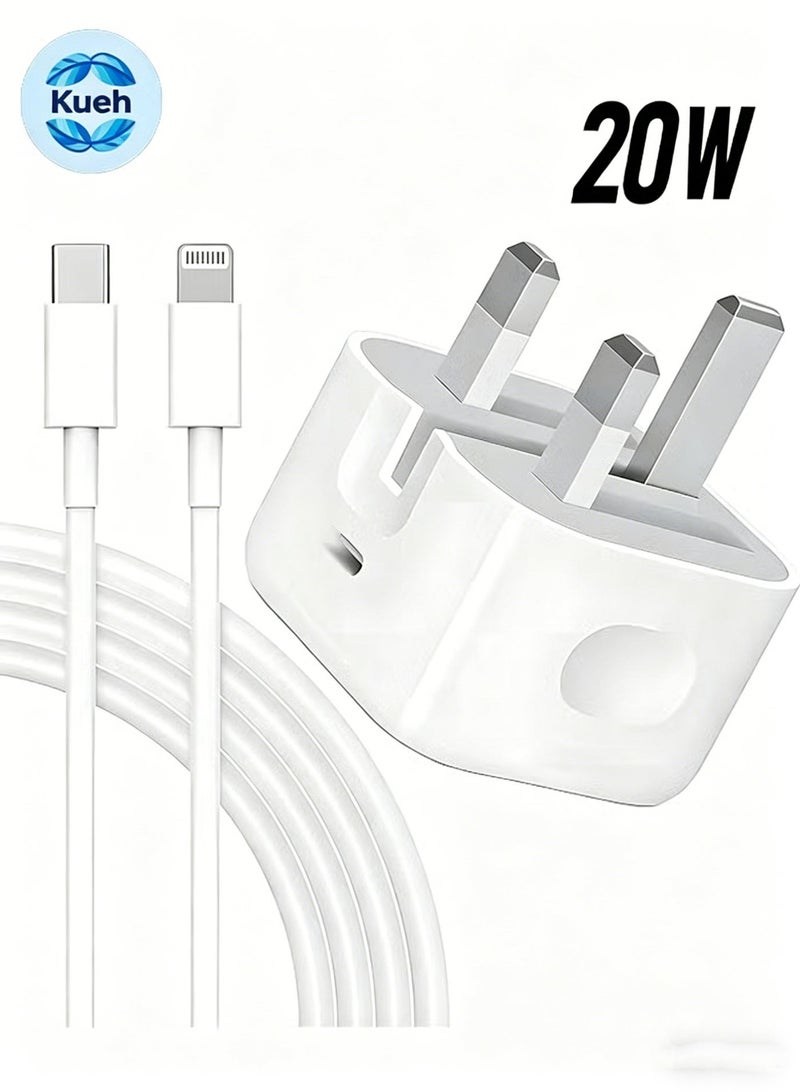 Kueh for iPhone Charger,iPhone 20W PD USB C Charing Plug with 1M Lightning Cable for iPhone 14 13 12 11 Pro Mini XS XR X, iPad, AirPod, white, Q1 - Image 1