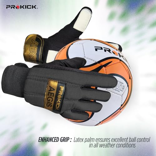 Prokick Aegis Football Goalkeeper Gloves | High-Grip Latex Palm | Shock Absorbing & Breathable Design for Superior Ball Control (Black, Mens) - Image 4