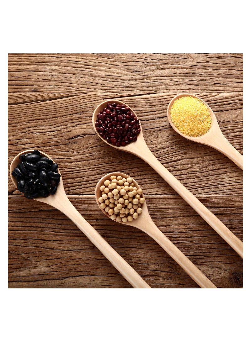 SYOSI Wood Spoon, 4Pcs Wood Mixing Spoon Long Handle Wooden Spoons Wood Soup Spoons for Kitchen Stirring and Cooking 33CM - Image 4