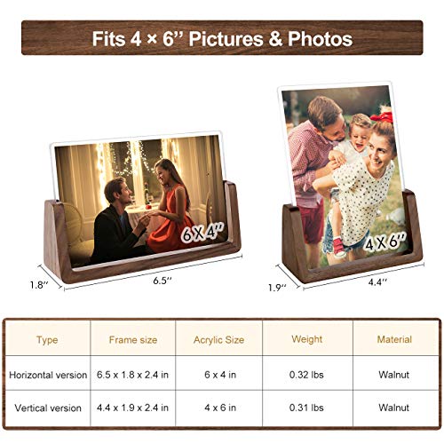 Mixoo 4x6 Picture Frame 2 Pack - Rustic Wooden Picture Frames with Walnut Wood Base and High Definition Break Free Acrylic Photo Covers for Tabletop or Desktop Display (Horizontal + Vertical) - Image 4