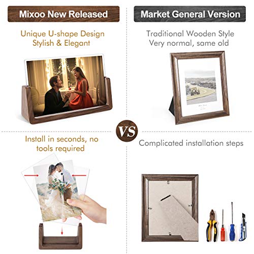 Mixoo 4x6 Picture Frame 2 Pack - Rustic Wooden Picture Frames with Walnut Wood Base and High Definition Break Free Acrylic Photo Covers for Tabletop or Desktop Display (Horizontal + Vertical) - Image 3