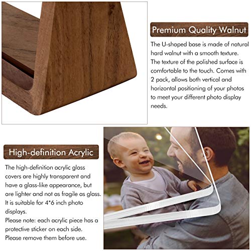 Mixoo 4x6 Picture Frame 2 Pack - Rustic Wooden Picture Frames with Walnut Wood Base and High Definition Break Free Acrylic Photo Covers for Tabletop or Desktop Display (Horizontal + Vertical) - Image 2