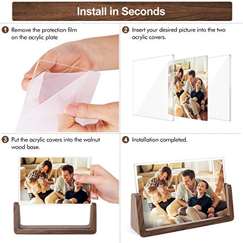 Mixoo 4x6 Picture Frame 2 Pack - Rustic Wooden Picture Frames with Walnut Wood Base and High Definition Break Free Acrylic Photo Covers for Tabletop or Desktop Display (Horizontal + Vertical) - Image 5