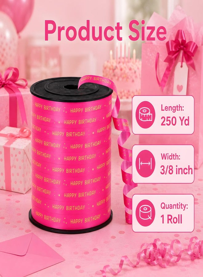 BEISHIDA 250 Yards Hot Pink Happy Birthday Printed Crimped Curling Ribbon Balloon String Roll Gift Wrapping Ribbon for Gift Warppping Baby Girl Women Happy Birthday Party Decoration Supplies - Image 2