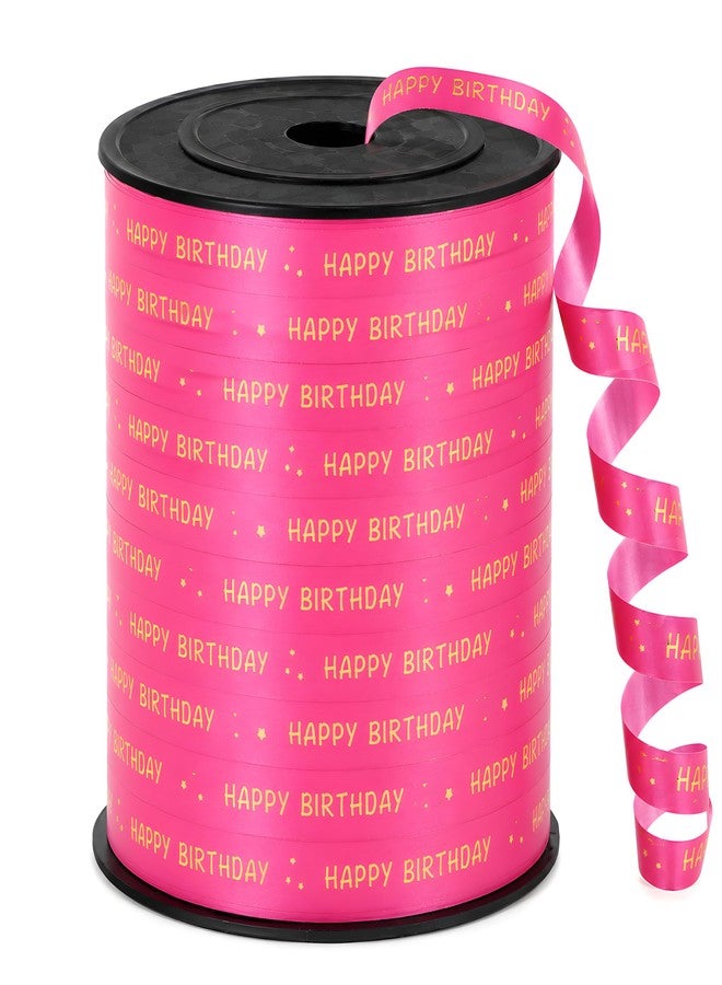 BEISHIDA 250 Yards Hot Pink Happy Birthday Printed Crimped Curling Ribbon Balloon String Roll Gift Wrapping Ribbon for Gift Warppping Baby Girl Women Happy Birthday Party Decoration Supplies - Image 1
