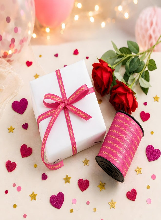 BEISHIDA 250 Yards Hot Pink Happy Birthday Printed Crimped Curling Ribbon Balloon String Roll Gift Wrapping Ribbon for Gift Warppping Baby Girl Women Happy Birthday Party Decoration Supplies - Image 4