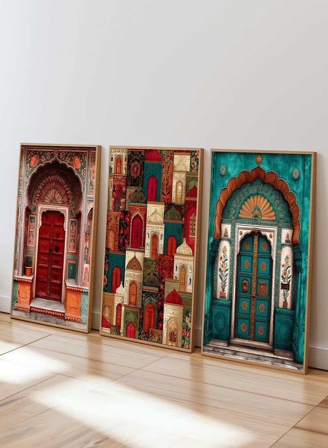 HOTHOUSE Indian Art Traditional Paintings for Living Room | Framed Wall Painting for Home Room Bedroom Office Wall Décor| Wall Poster With frames Set of 3 (13X17 inch) - Image 1