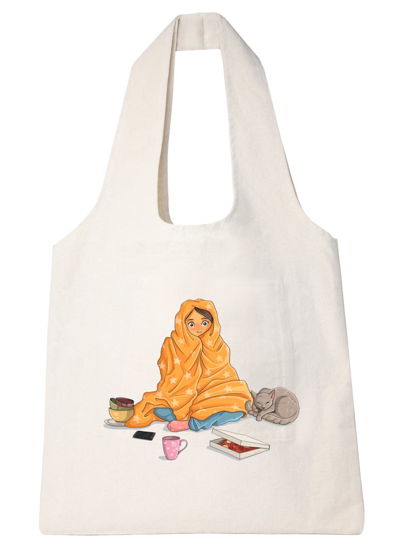 Tote Bag off White Canvas Cotton oval hand /40*35cm - Image 1