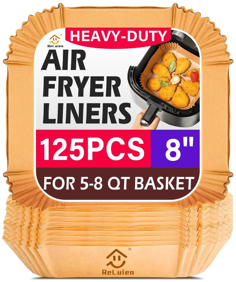 ReLuien Marve Airfryer Papers Disposable, 125PCS Non-Stick Parchment Paper, Air Fryer Liners for 5-8QT Air Fryer, Baking, Roasting Microwave (8 Inch Square) (8 Inch Square 125 PCs) - Image 1