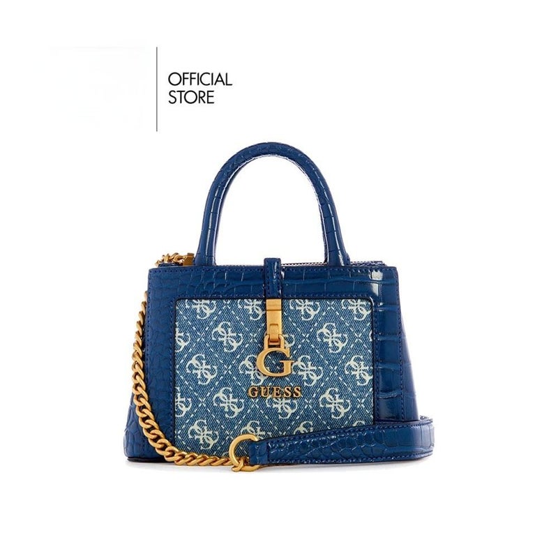 GUESS Women's Camera Bag Girlfriend Satchel Denim Logo Crossbody Bag Blue - Image 1