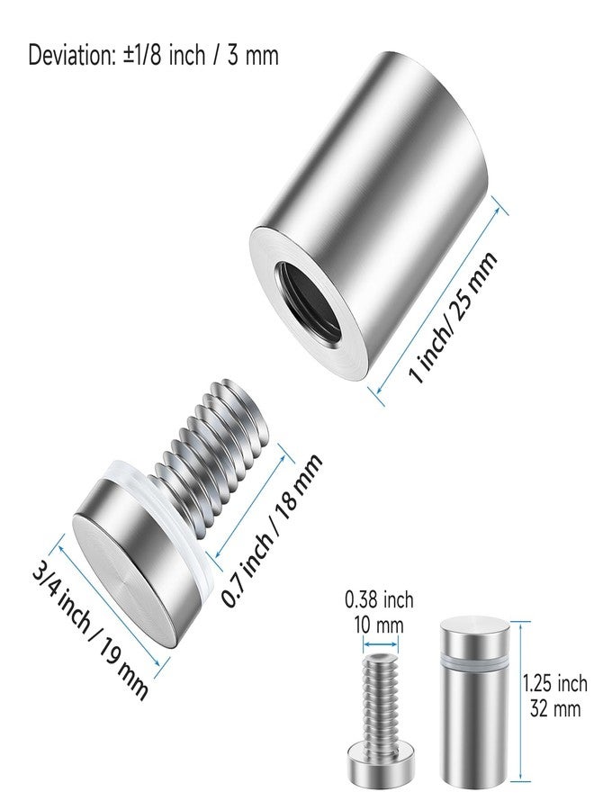 LuckIn 8-Pack Standoff Screws (3/4 in. Dia x 1 in. L), Stainless Steel Standoff Mounting Hardware for Acrylic Signs, Silver - Image 2