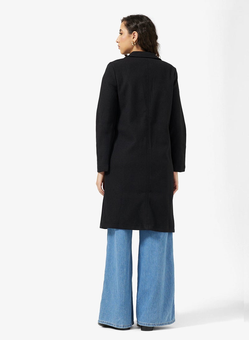Ginger Longline Wool Blend Lapel Collar Coat - Image 3