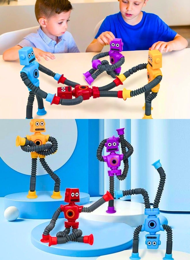 Chase Up Pop Tubes Robot Fidget Toys (4 Pack), Telescopic Suction Cup Robotics Toy, Toddler Fine Motor Skills & Creative Learning, Autism Sensory Toys for Kids Age 3-6, Party Favors Boy Girl Gifts - Image 2