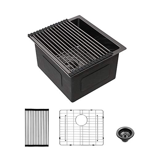 Lordear Black Bar Sink Undermount 15x17 inch Kitchen Sinks 16 Gauge Deep Single Bowl Stainless Steel Sink Basin Handmade - Image 1