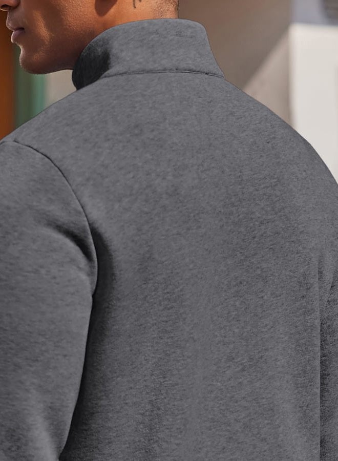 COOFANDY Mens Quarter Zip Pullover Fleece Lined Sweatshirts Long Sleeve Mock Neck Sweater with Pocket, Grey, L - Image 2