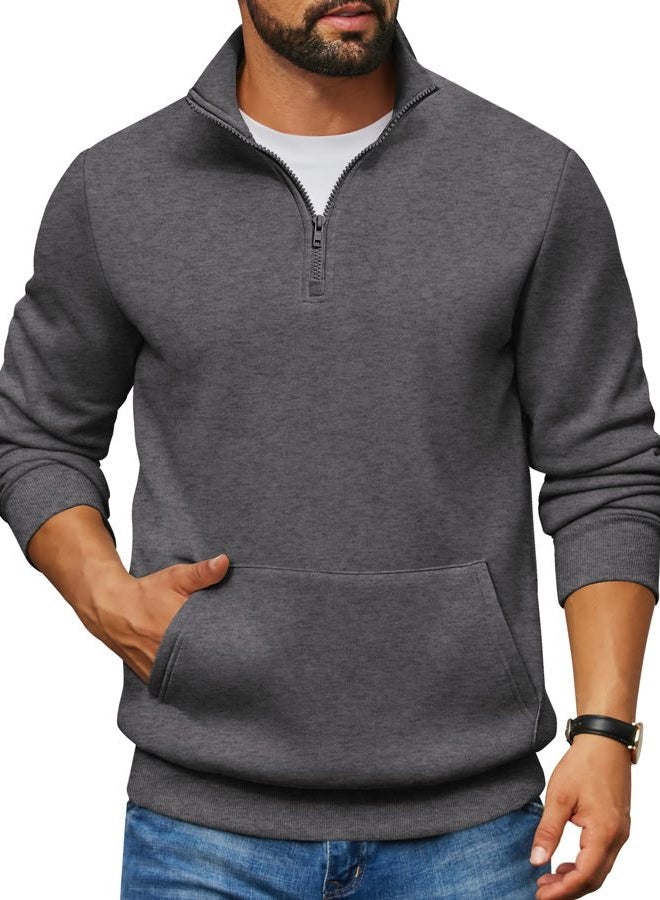 COOFANDY Mens Quarter Zip Pullover Fleece Lined Sweatshirts Long Sleeve Mock Neck Sweater with Pocket, Grey, L - Image 1