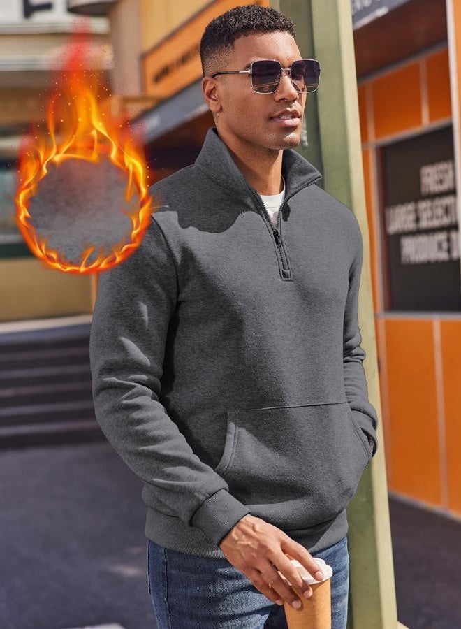 COOFANDY Mens Quarter Zip Pullover Fleece Lined Sweatshirts Long Sleeve Mock Neck Sweater with Pocket, Grey, L - Image 3