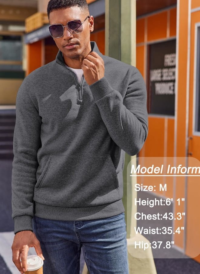COOFANDY Mens Quarter Zip Pullover Fleece Lined Sweatshirts Long Sleeve Mock Neck Sweater with Pocket, Grey, L - Image 5