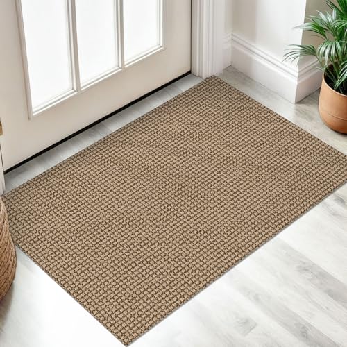 IOHOUZE Small Area Rug 2x3 Washable Woven Rugs for Entryway Non Slip Rubber Backed Kitchen Rugs Indoor Outdoor Doormat Throw Rug Floor Carpet for Entrance Front Door OrangeTanBrown