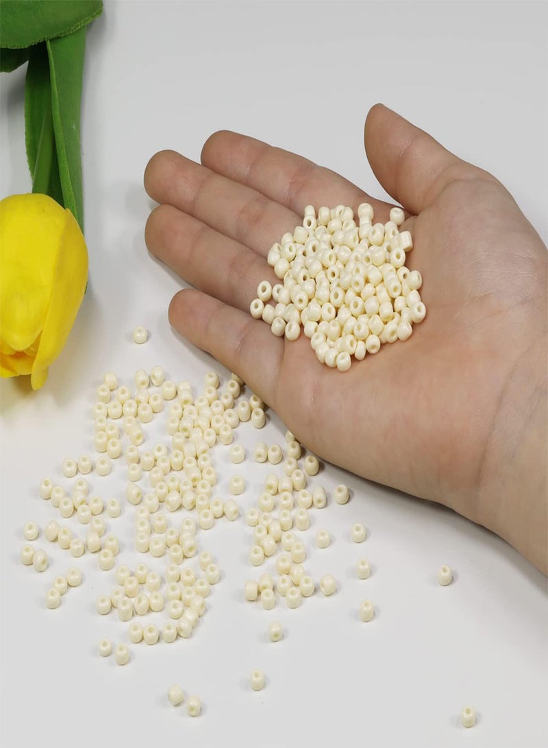 GGOOT Bulk 4mm beigeBlue Seed Beads for Jewelry Making 110 Grams About 160pcs,6/0 Glass Craft Beads for Making Earrings, Bracelets, Pendants, Waist Jewelry, DIY Handmade Seed Beads (Beige, 4mm)  - Image 3
