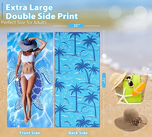TwoYek Microfiber Thin Beach Towel Lightweight Oversized 71x32 Extra Large Sand Free Towels Quick Dry for Travel Pool Camping Sports Beach Accessories Vacation Essential Gift Turtle - Image 3