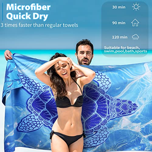 TwoYek Microfiber Thin Beach Towel Lightweight Oversized 71x32 Extra Large Sand Free Towels Quick Dry for Travel Pool Camping Sports Beach Accessories Vacation Essential Gift Turtle - Image 4
