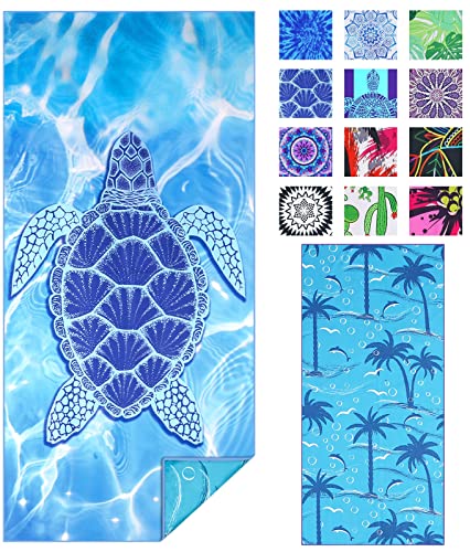 TwoYek Microfiber Thin Beach Towel Lightweight Oversized 71x32 Extra Large Sand Free Towels Quick Dry for Travel Pool Camping Sports Beach Accessories Vacation Essential Gift Turtle - Image 1