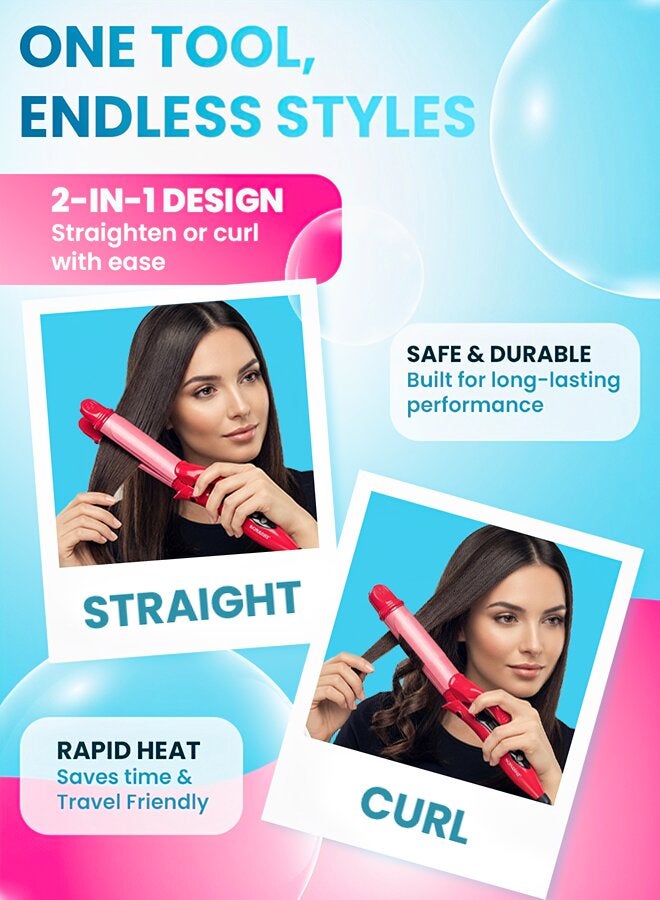 SONASHI 2in1 Hair Curler And Straightener with Ceramic Coated Barrel  LED Display  360 Swivel Cord  On And Off Switch  Hair Styling Tool  Curler Straightener with Power 45W  300grams SHC-3005 Pink 300grams - Image 4