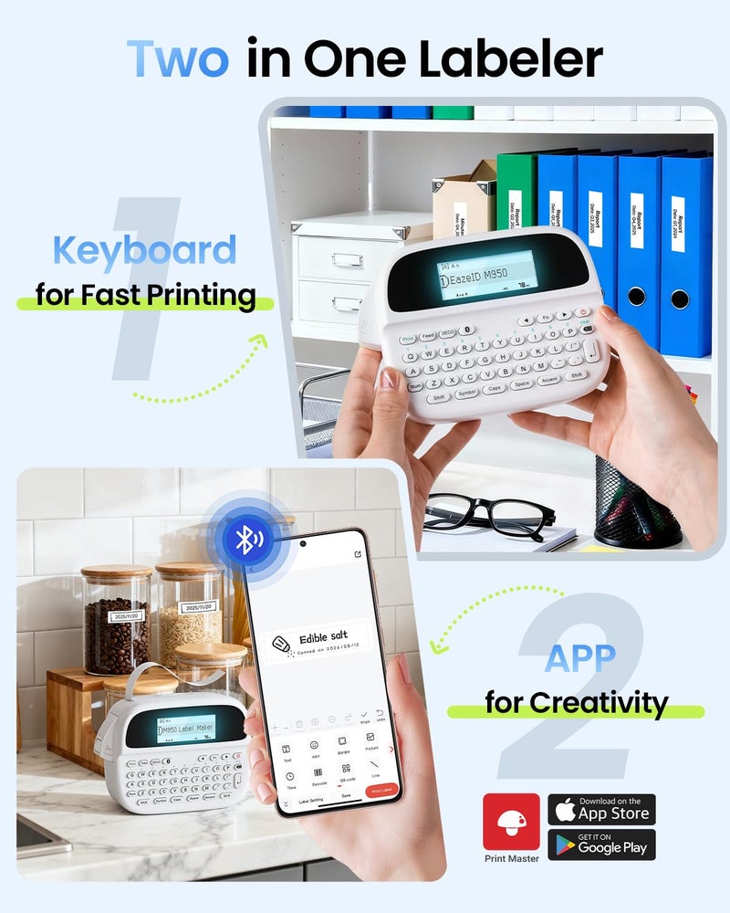 EazeID Label Maker Machine with-Tape, Rechargeable Label Maker Waterproof-Labels, Bluetooth Portable Labeler Handheld, Backlit & QWERTY Keyboard, M950 for Home Kitchen Office Classroom Kids Teachers Gifts - Image 4
