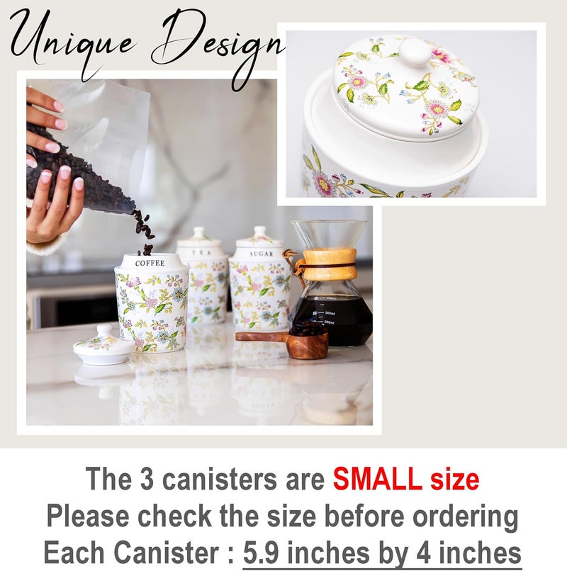 25DOL Coffee Tea Sugar Canister Set with Airtight Lids - Elegant Flower Kitchen Canisters Set of 3 Pantry Jars Containers - Decorative Ceramic Canister Set for Countertop or Coffee Bar - 13.5 Ounce … - Image 4