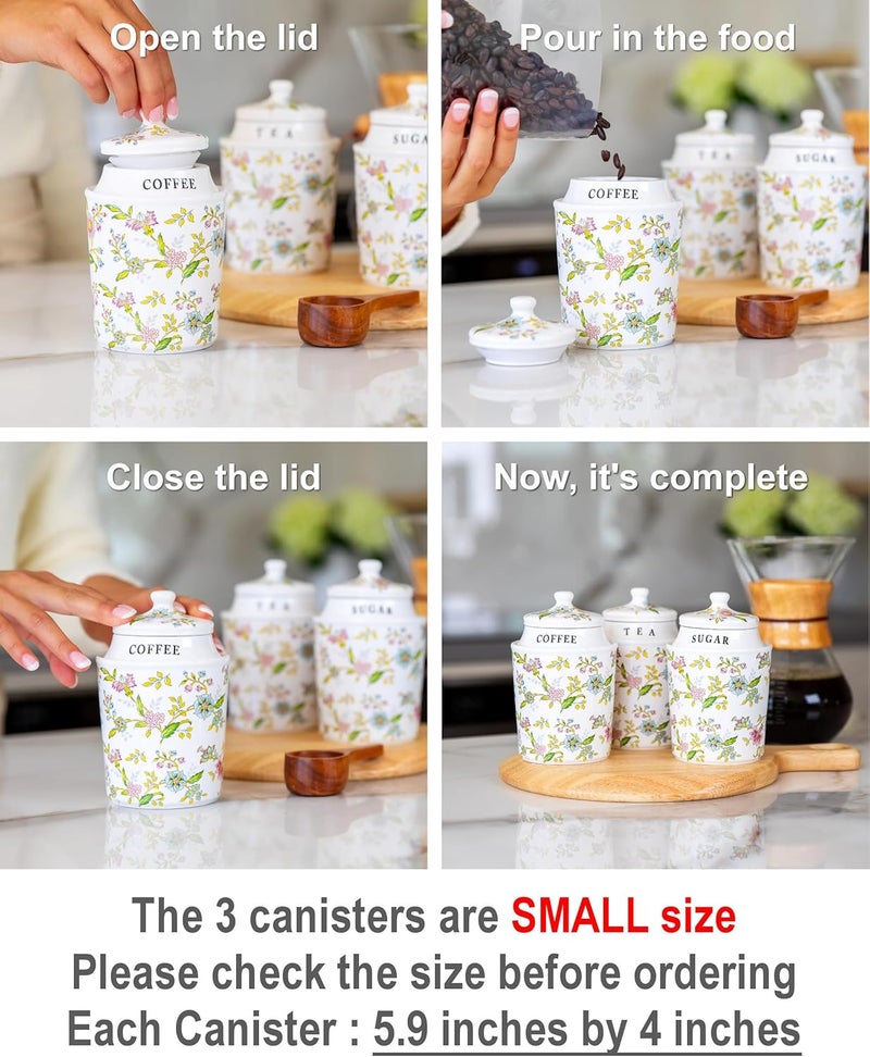 25DOL Coffee Tea Sugar Canister Set with Airtight Lids - Elegant Flower Kitchen Canisters Set of 3 Pantry Jars Containers - Decorative Ceramic Canister Set for Countertop or Coffee Bar - 13.5 Ounce … - Image 5