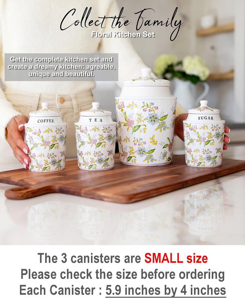 25DOL Coffee Tea Sugar Canister Set with Airtight Lids - Elegant Flower Kitchen Canisters Set of 3 Pantry Jars Containers - Decorative Ceramic Canister Set for Countertop or Coffee Bar - 13.5 Ounce … - Image 3
