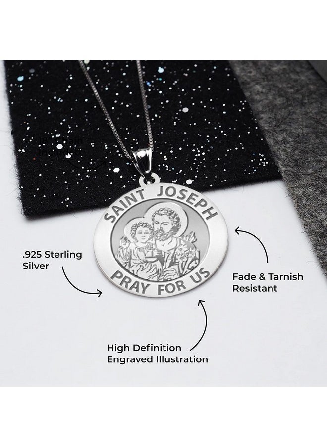 PicturesOnGold.com Saint Joseph Religious Medal 3 4 Inch Size Of A Nickel Sterling Silver With Engraving  - Image 2