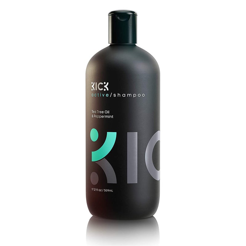 Kick Mens Shampoo - Peppermint & Tea Tree for Oil Control - Sulfate-Free, Refreshing Formula - Anti-Dandruff and Scalp Soothing - Shampoo for Oily Hair - Cruelty-Free - 17oz