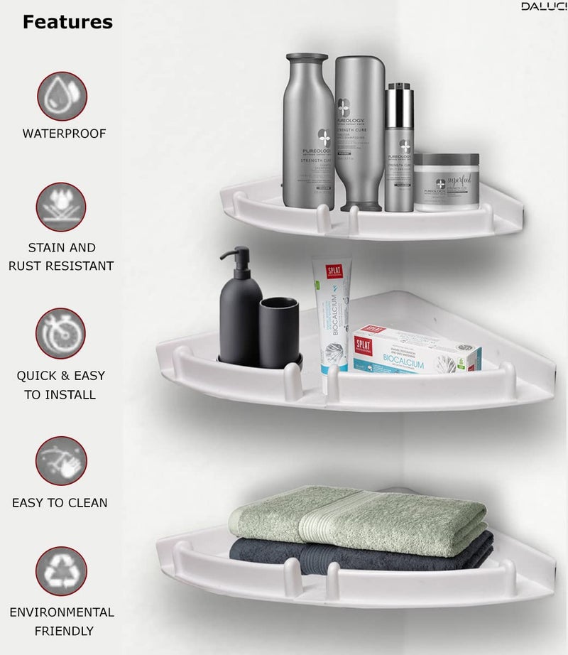 DALUCI Unbreakable Multipurpose Bathroom Corner Shelf (Pack of 3) | Wall-Mounted Storage Rack & Organizer for Kitchen & Bathroom | Space-Saving & Durable (Black) - Image 3