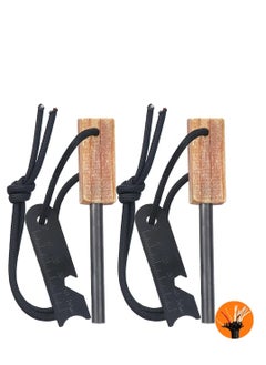 2 Pack Fire Starter, All-Weather Magnesium Ferro Rod with Waxed Fire Tinder Paracord and 6-in-1 Multi-Tool, Suitable for Camping, Hiking, Hunting, Emergency Rescue