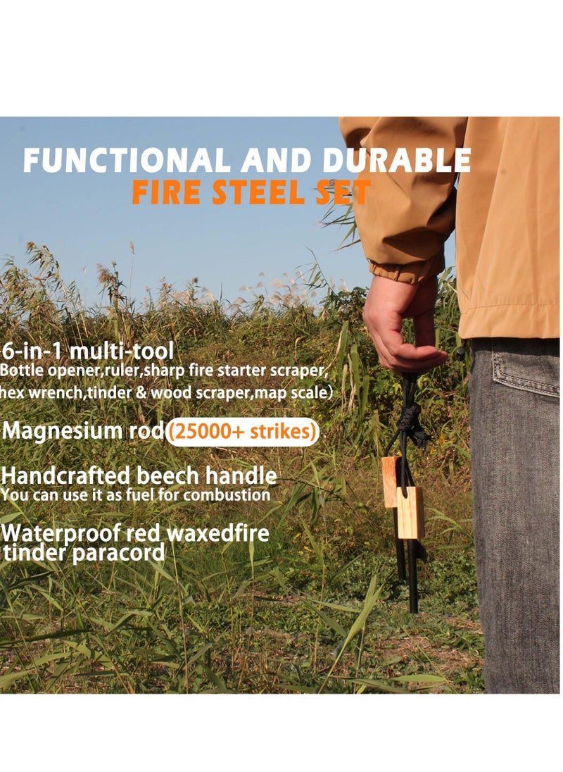 Excefore - 2 Pack Fire Starter, All-Weather Magnesium Ferro Rod with Waxed Fire Tinder Paracord and 6-in-1 Multi-Tool, Suitable for Camping, Hiking, Hunting, Emergency Rescue - Image 1