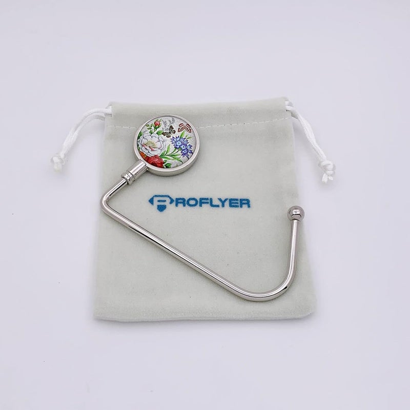 ROFLYER Purse Hook Hanger for Table Bar Long Handbag Hanger Bag Hanger with Velvet Pouch (Butterfly Flowers) - Image 3