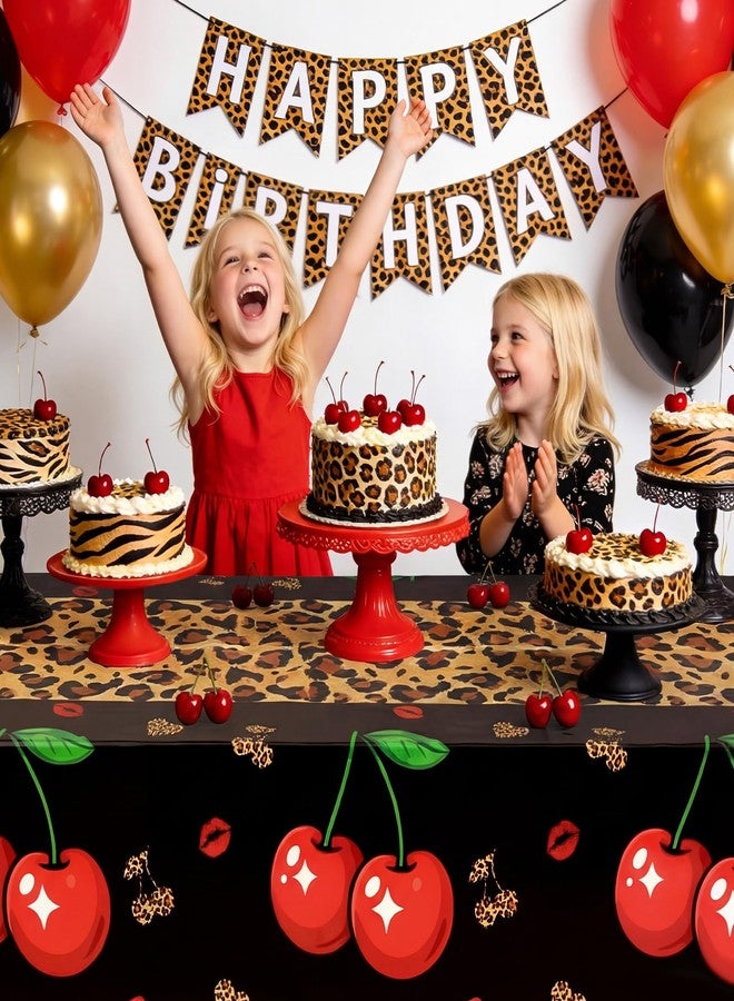 Moukeren 2 Pcs Cheetah and Cherry Print Tablecloth Plastic Red and Black Leopard Cherry Party Decorations Disposable Table Covers for Birthday Baby Bridal Shower Bachelorette Party 54 x 108 Inch - Image 5