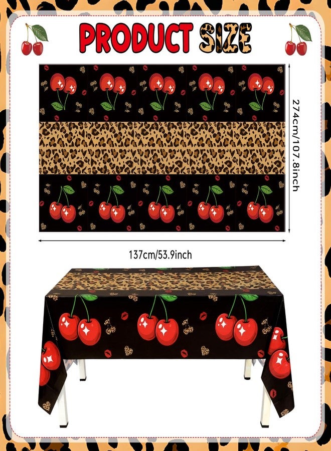 Moukeren 2 Pcs Cheetah and Cherry Print Tablecloth Plastic Red and Black Leopard Cherry Party Decorations Disposable Table Covers for Birthday Baby Bridal Shower Bachelorette Party 54 x 108 Inch - Image 2