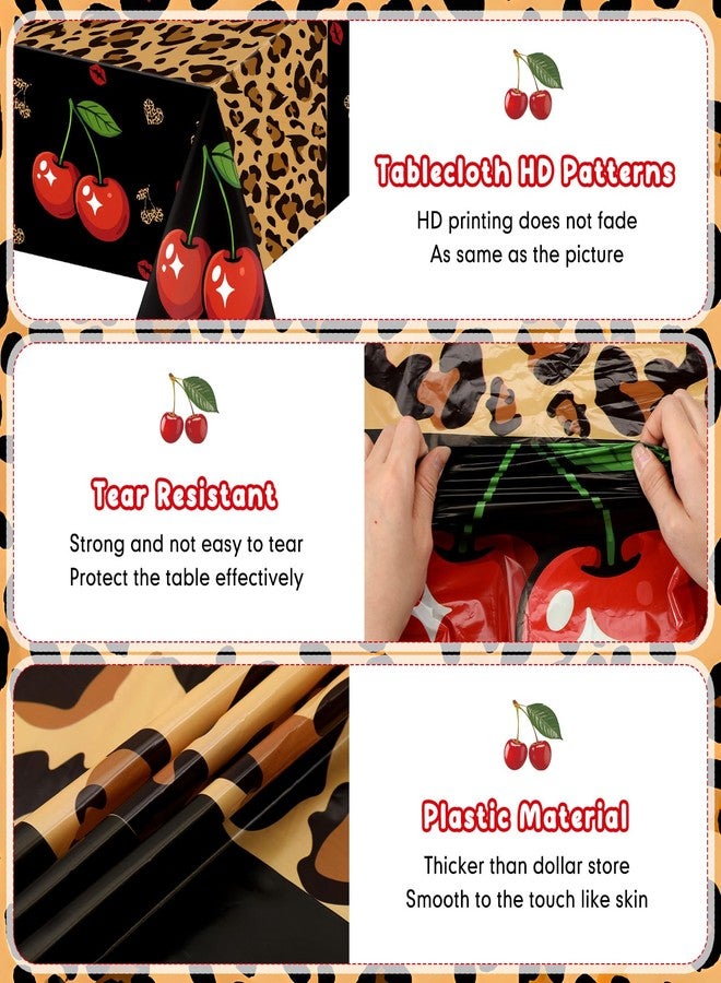 Moukeren 2 Pcs Cheetah and Cherry Print Tablecloth Plastic Red and Black Leopard Cherry Party Decorations Disposable Table Covers for Birthday Baby Bridal Shower Bachelorette Party 54 x 108 Inch - Image 3