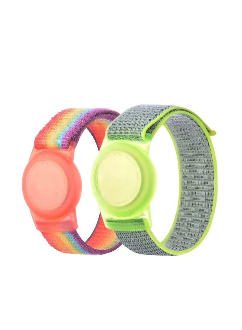 2 Pack AirTag Bracelet for Kids, Apple Air Tag Protective Cover with Nylon Wristband, Anti Lost GPS Trackers Case Cover Elastic Watch Band for Toddlers Girls Boys Elders - Image 1