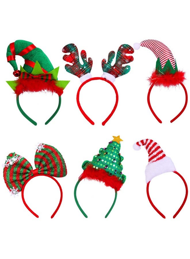 Elcoho 6 Pack Christmas Headbands Xmas Party Hat Headbands Christmas Elf Headbands Reindeer Antlers Headband For Christmas Party Decoration - Image 1