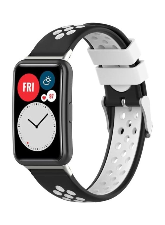 إسكدنيا Silicone Replacement Watchband For Huawei Watch Fit Black/White - Image 4