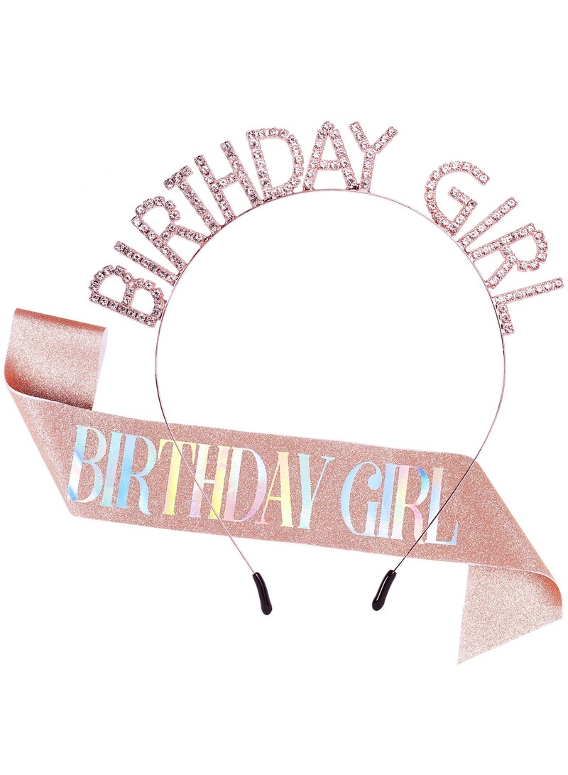 Captaintech Birthday Sash & Tiara Set for Girl, Birthday Girl Sash & Birthday Crown for Women, Princess Rhinestone Birthday Party Decorations Headband Birthday Gifts, Happy Birthday Accessories - Image 1