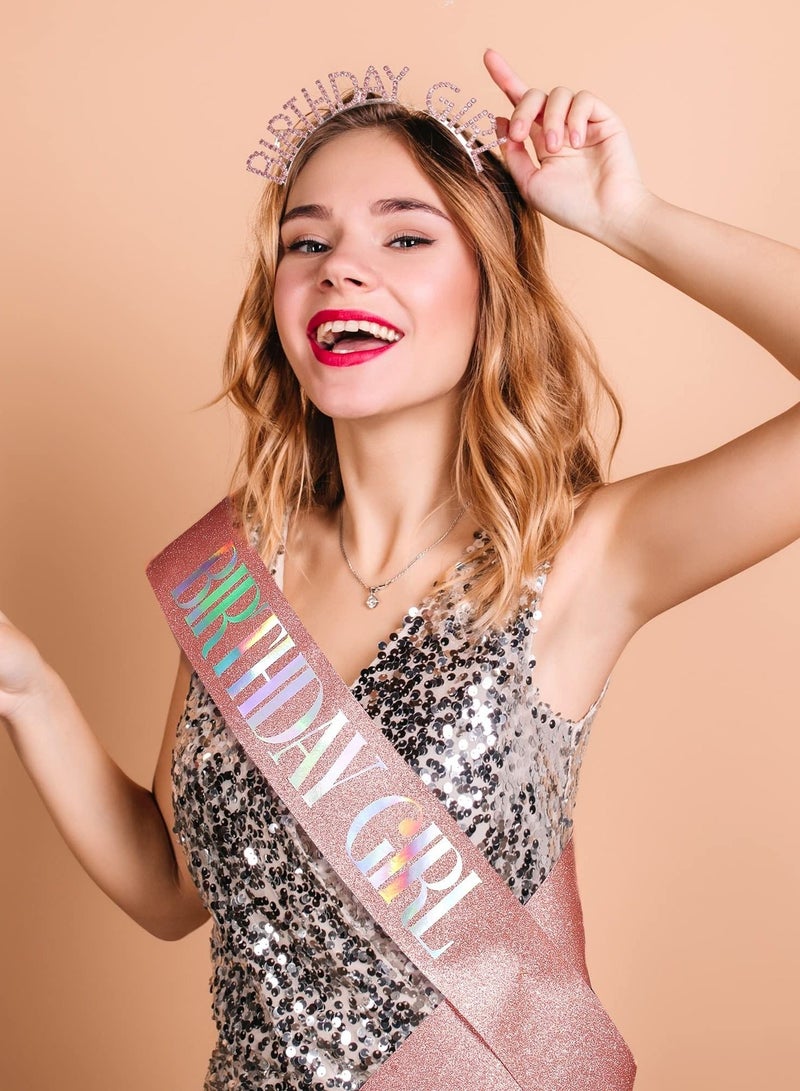 Captaintech Birthday Sash & Tiara Set for Girl, Birthday Girl Sash & Birthday Crown for Women, Princess Rhinestone Birthday Party Decorations Headband Birthday Gifts, Happy Birthday Accessories - Image 3