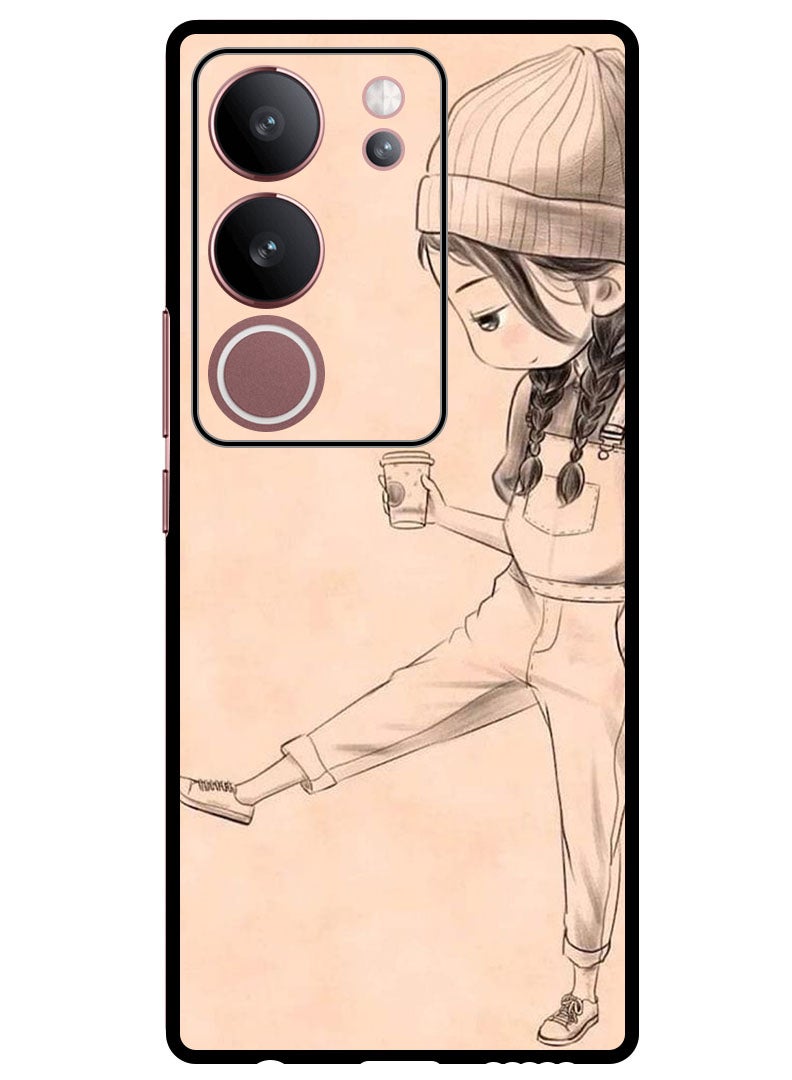 Theodor Protective Case Anti Scratch Shock Proof Bumper Cover For Vivo S17 - S17 Pro Girl drink coffee - Image 1