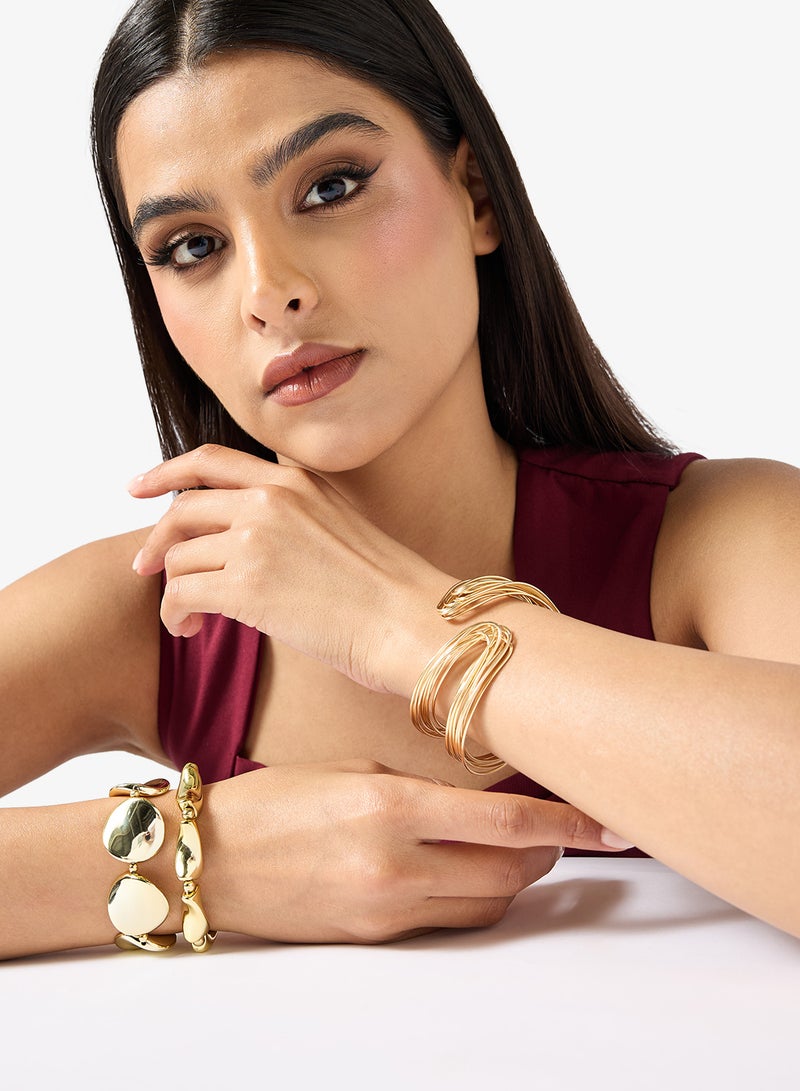 ايلا ثلاث حلقات ذهبية بنقوش متنوعة - Image 5