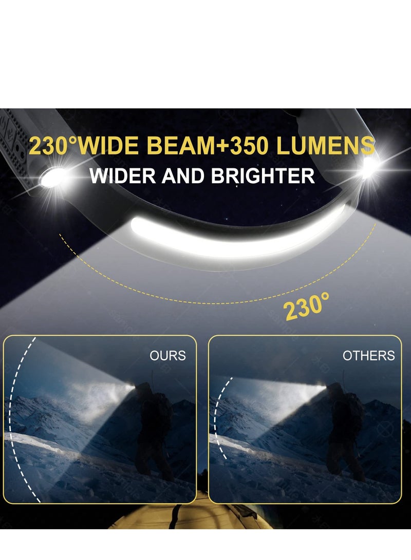 ساكن مصباح رأس يدوي، مجموعتان من 6 أوضاع، مستشعر حركة، مصباح أمامي بزاوية 260 درجة، مصباح أمامي LED قابل لإعادة الشحن، مقاوم للماء IPX4، مصباح يدوي بدون استخدام اليدين، هدية للبالغين والأطفال للتخييم والجري وصيد الأسماك وركوب الدراجات - Image 2